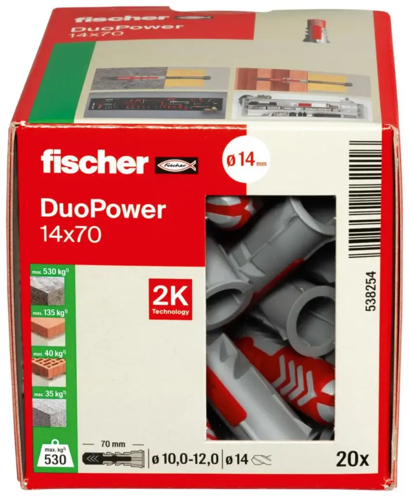 Cheville DuoPower 14x70 / Boite de 20  - FISCHER - 538254 