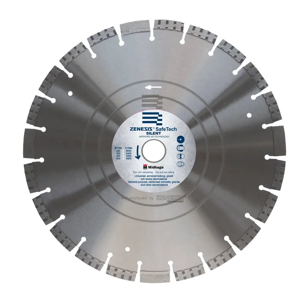 DISQUE DIAMANT SILENCIEUX PRENIUM POUR BETON UNIVERSEL ZENESIS 230*22.2 - MIDHAGE