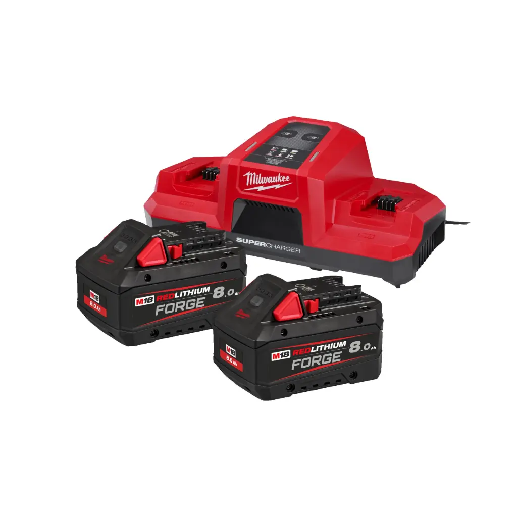 Pack NRG FORGE 8.0Ah - M18 FORGE NRG-802DBSC - Avec deux batteries 8.0Ah + Super chargeur - MILWAUKEE - 4933498616