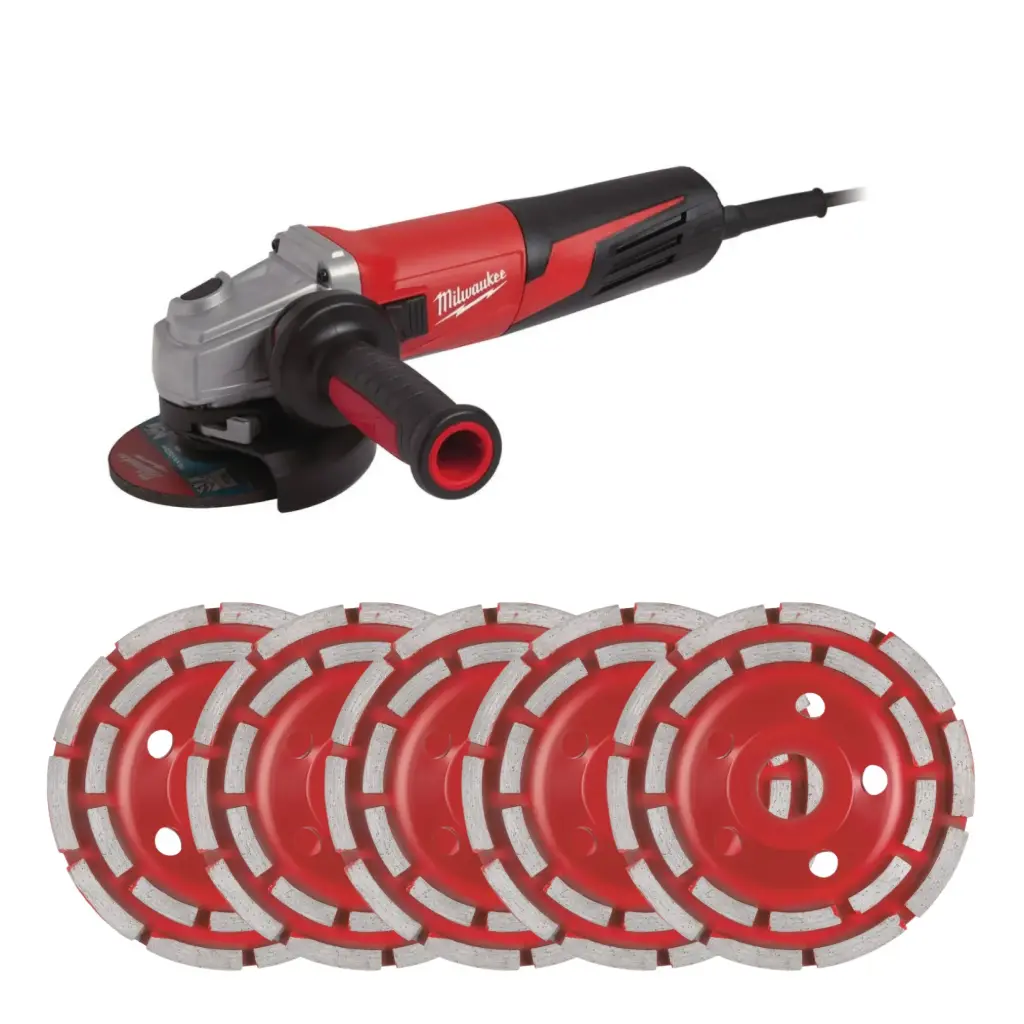 Lot de 5 plateau diamant 125mm + Meuleuse d'angle filaire - AGV 15-125 XE - 1550W,125mm
