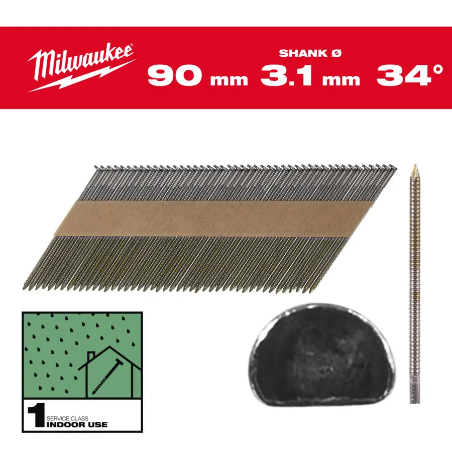 BOÎTE DE 2200 CLOUS 34° 90 MM RS - MILWAUKEE - 4932492604