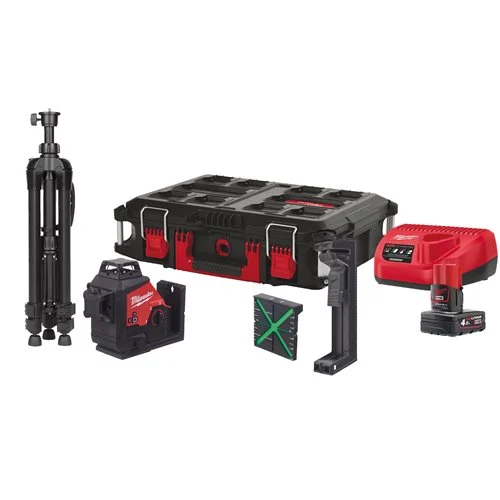 [4933499379] Laser vert 3 lignes 360° - M12 3PLSKIT-401P - Avec 1 batterie 4.0Ah + chargeur + Packout box - MILWAUKEE - 4933499379