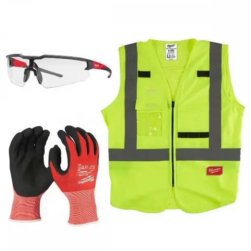 [4932479959] Ensemble d'équipement de protection - Gilet jaune + Gants + Lunettes - MILWAUKEE - 4932479959