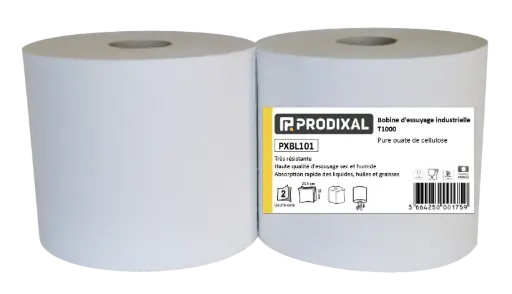 Lot de 2 BOBINES OUATE ESSUYAGE INDUSTRIEL BLANCHE - PRODIXAL - PXBL101