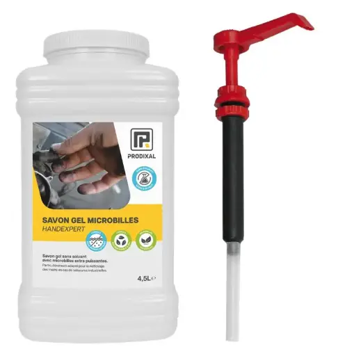 [90000028] SAVON GEL MICROBILLES HANDEXPERT AVEC POMPE REUTILISABLE (BIDON DE 4,5L NET) - PRODIXAL