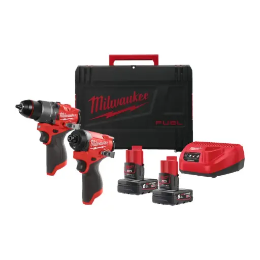 [4933480588] MILWAUKEE M12 FPP2A2-602X - Pack 2 produits 12V FUEL composé de : M12 FPD2 + M12 FID2 + 2 Batteries M12 B6 + 1 Chargeur C12 C + HD Box - 4933480588
