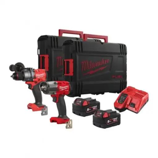 [4933492518] Powerpack 18V - FPP2F3-502X - Perceuse à percussion  + Boulonneuse M18 -  Avec 2 batteries 5ah + chargeur + 2 Kitbox - MILWAUKEE - 4933492518